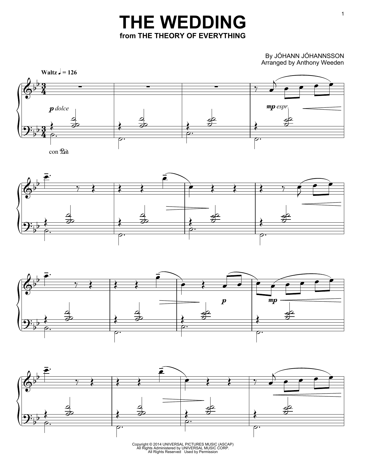 Johann Johannsson The Wedding Sheet Music Notes & Chords for Piano - Download or Print PDF
