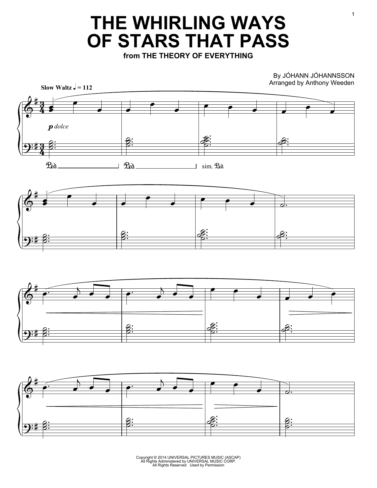 Johann Johannsson The Whirling Ways Of Stars That Pass Sheet Music Notes & Chords for Piano - Download or Print PDF