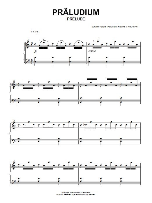 Johann Kaspar Ferdinand Fischer Prelude Sheet Music Notes & Chords for Piano - Download or Print PDF