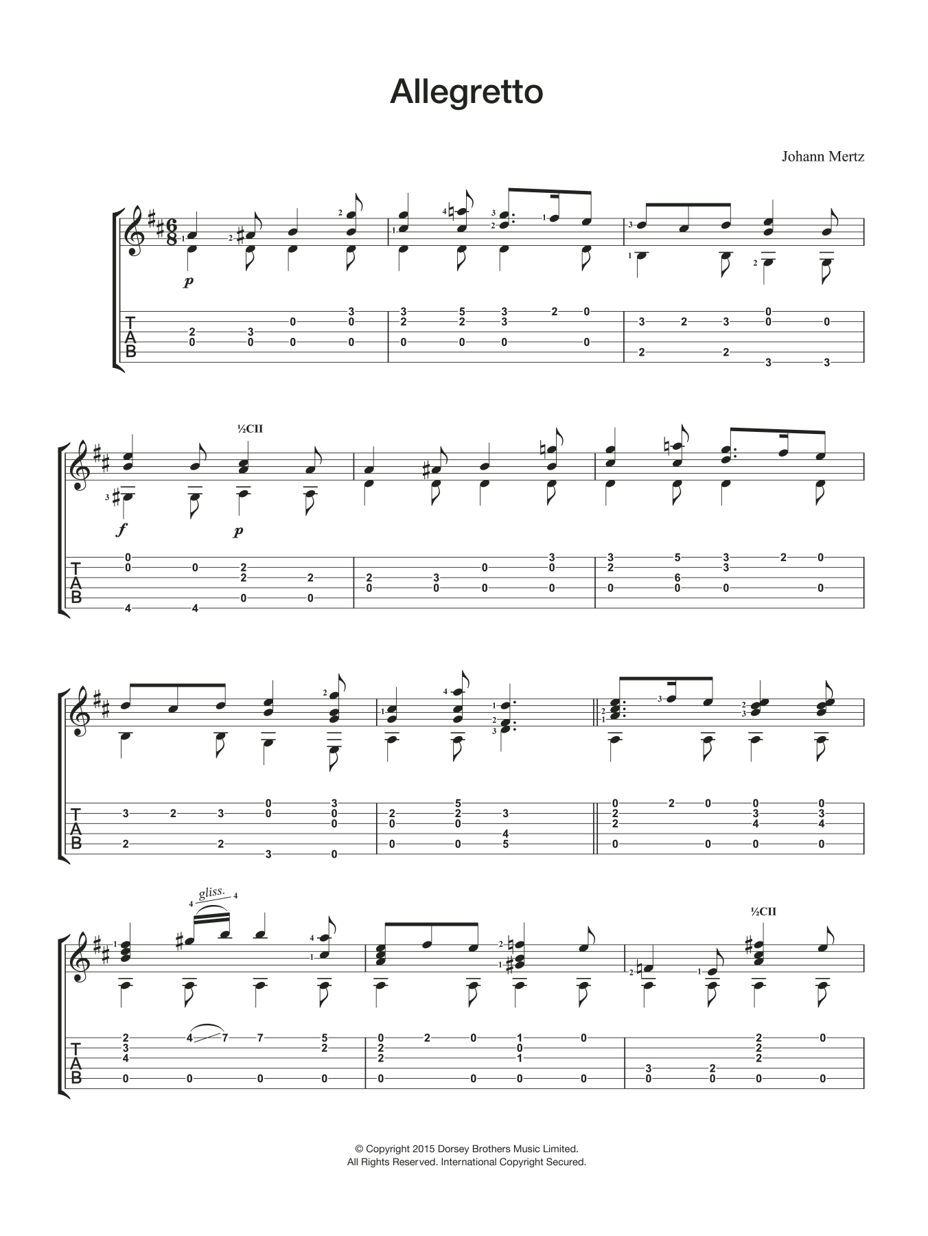 Johann Kaspar Mertz Allegretto Sheet Music Notes & Chords for Guitar - Download or Print PDF
