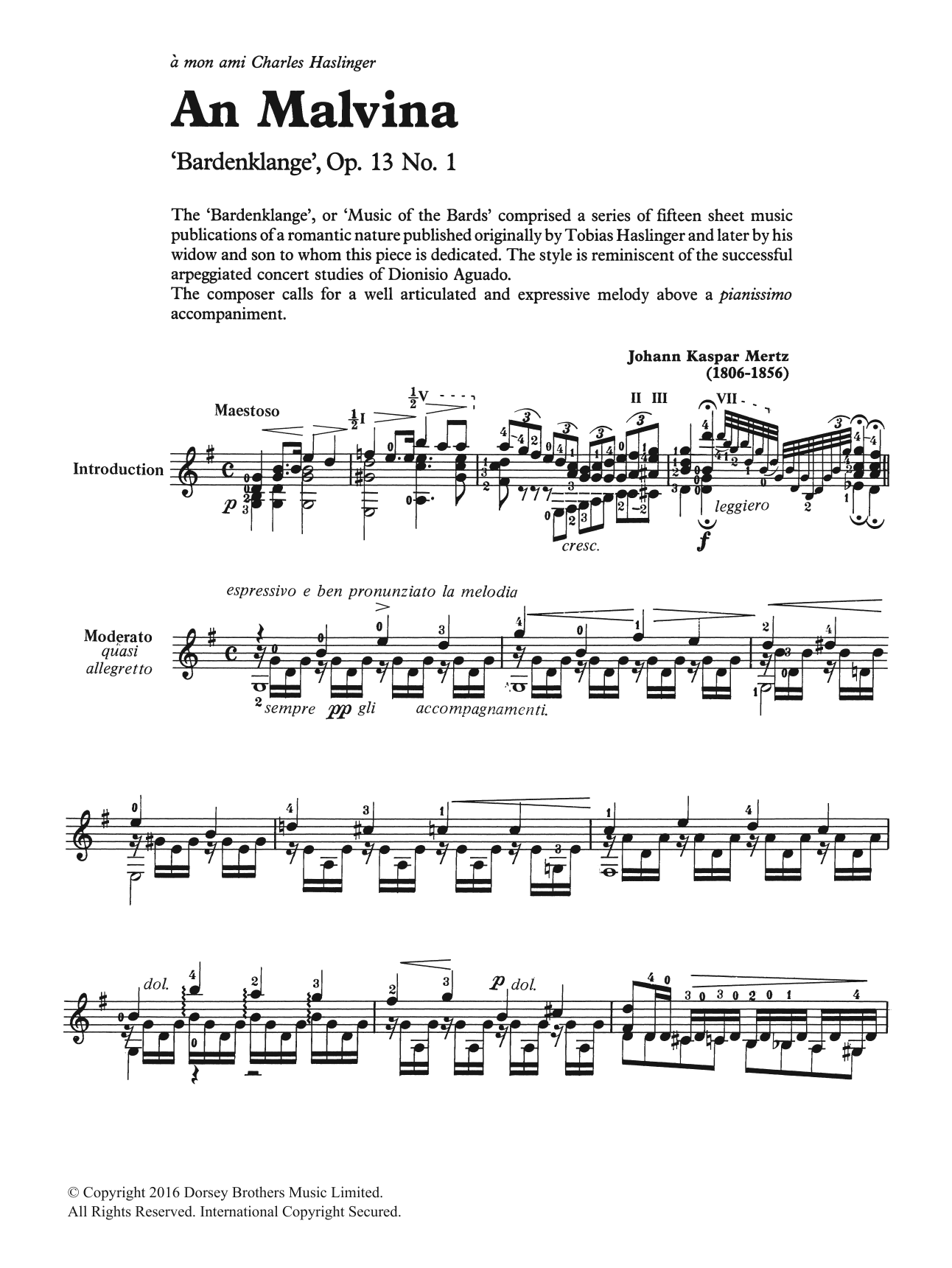 Johann Kaspar Mertz An Malvina Sheet Music Notes & Chords for Guitar - Download or Print PDF