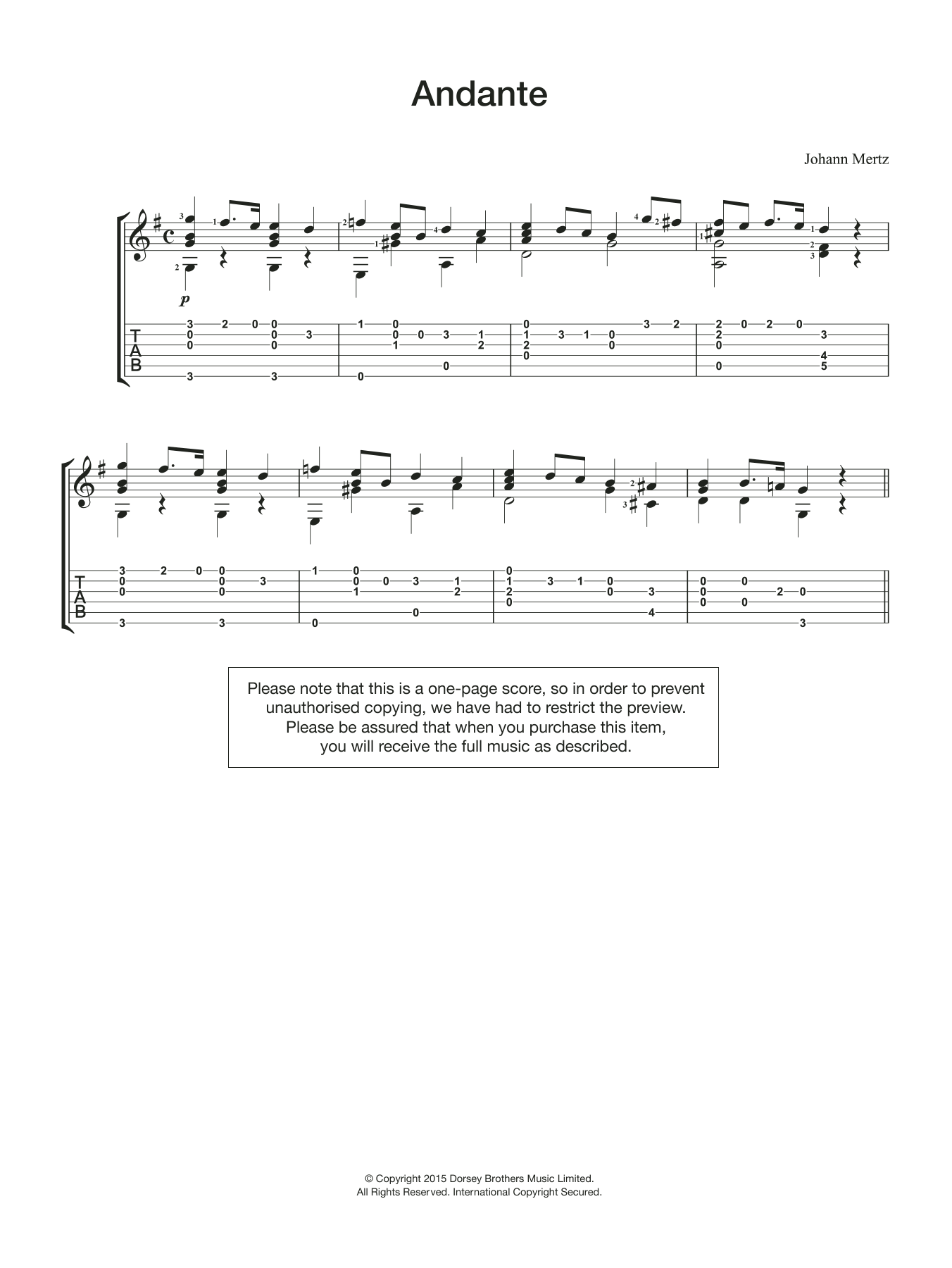 Johann Kaspar Mertz Andante Sheet Music Notes & Chords for Guitar - Download or Print PDF