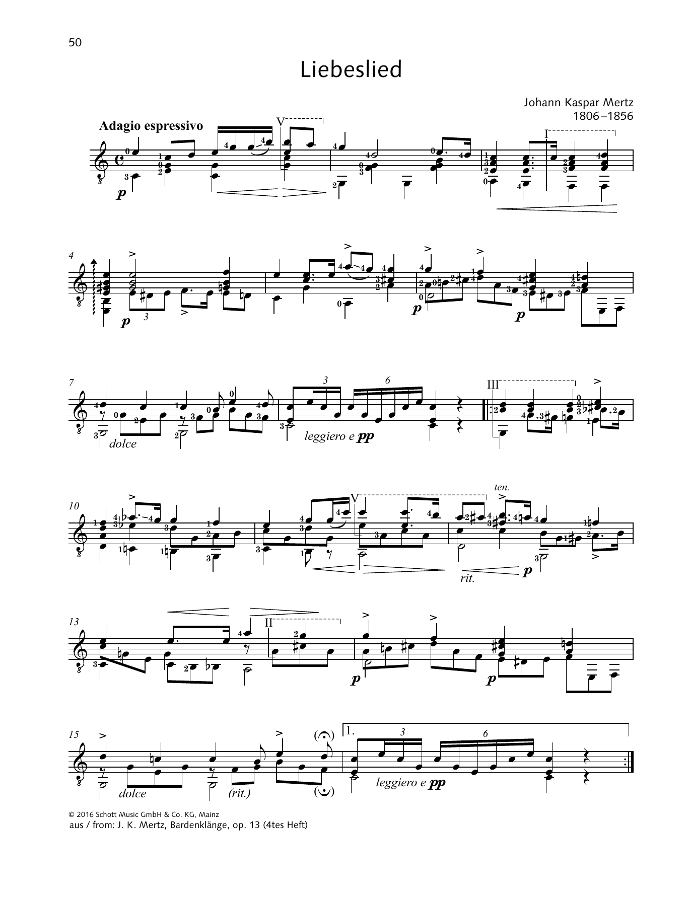 Johann Kaspar Mertz Liebeslied Sheet Music Notes & Chords for Solo Guitar - Download or Print PDF