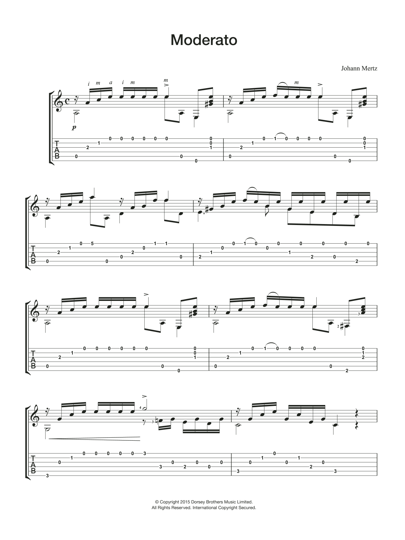Johann Kaspar Mertz Moderato Sheet Music Notes & Chords for Guitar - Download or Print PDF