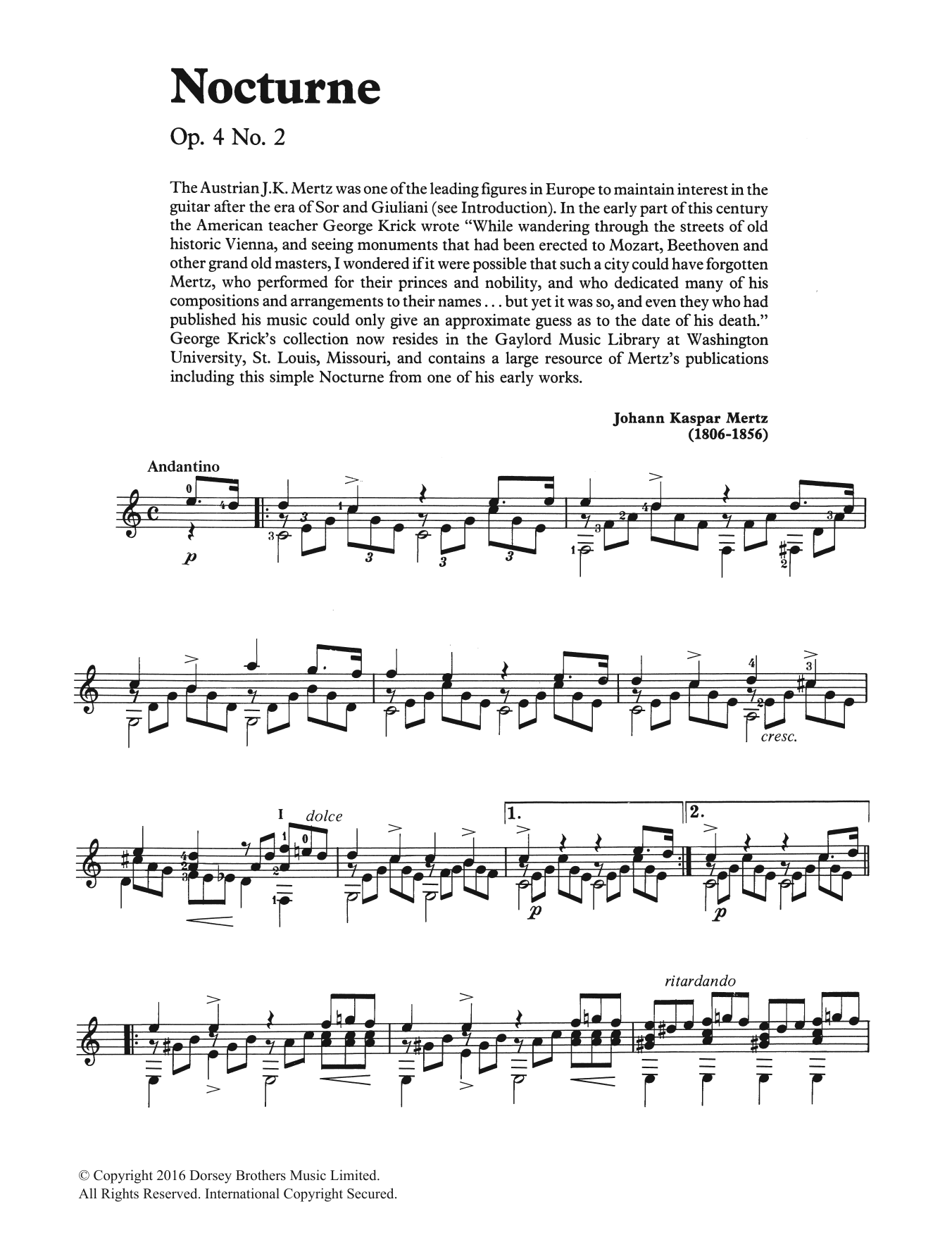 Johann Kaspar Mertz Nocturne Sheet Music Notes & Chords for Guitar - Download or Print PDF