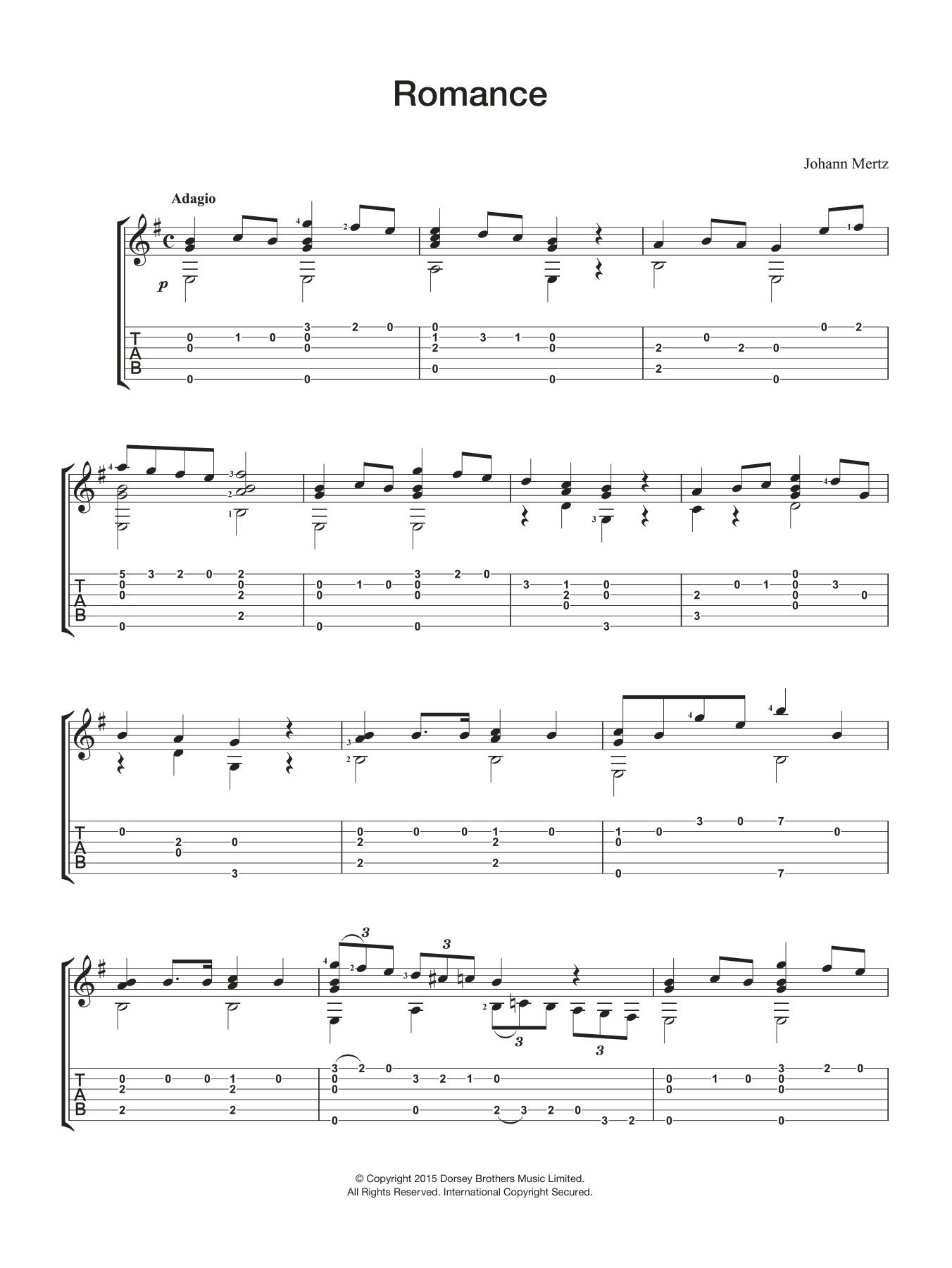 Johann Kaspar Mertz Romance Sheet Music Notes & Chords for Guitar - Download or Print PDF