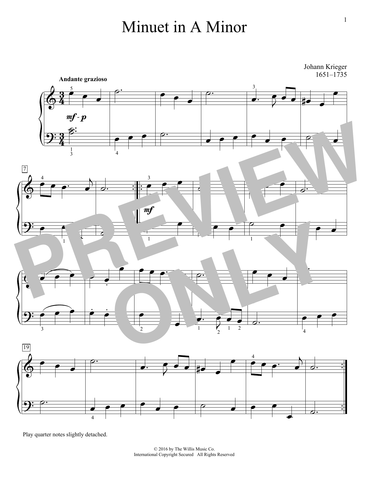 Johann Krieger Minuet In A Minor Sheet Music Notes & Chords for Educational Piano - Download or Print PDF