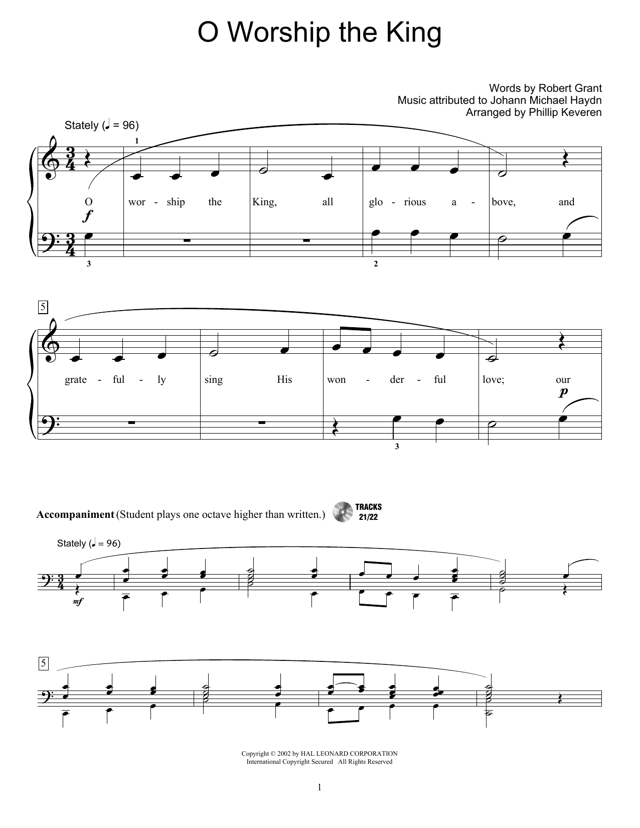 Johann Michael Haydn O Worship The King Sheet Music Notes & Chords for Educational Piano - Download or Print PDF