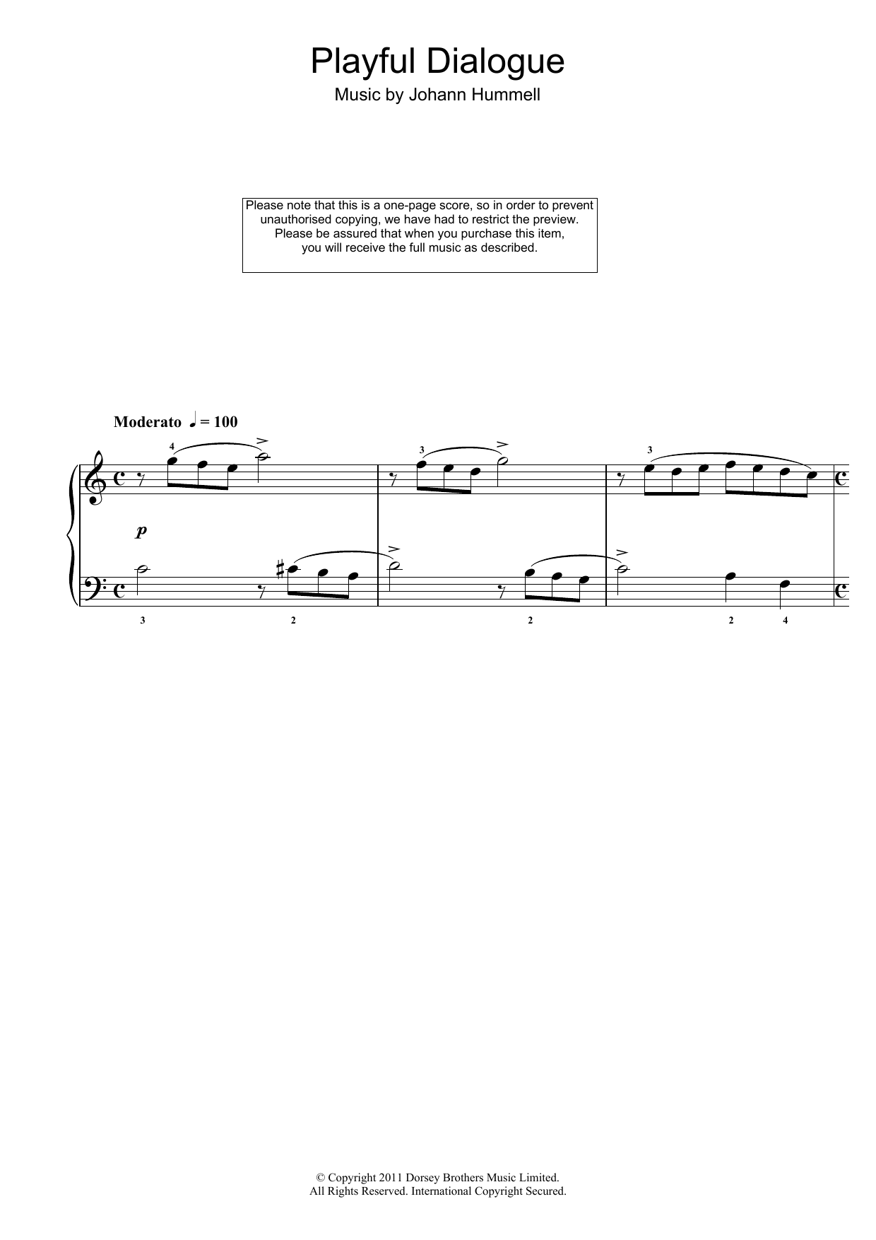 Johann Nepomuk Hummel Playful Dialogue Sheet Music Notes & Chords for Piano - Download or Print PDF