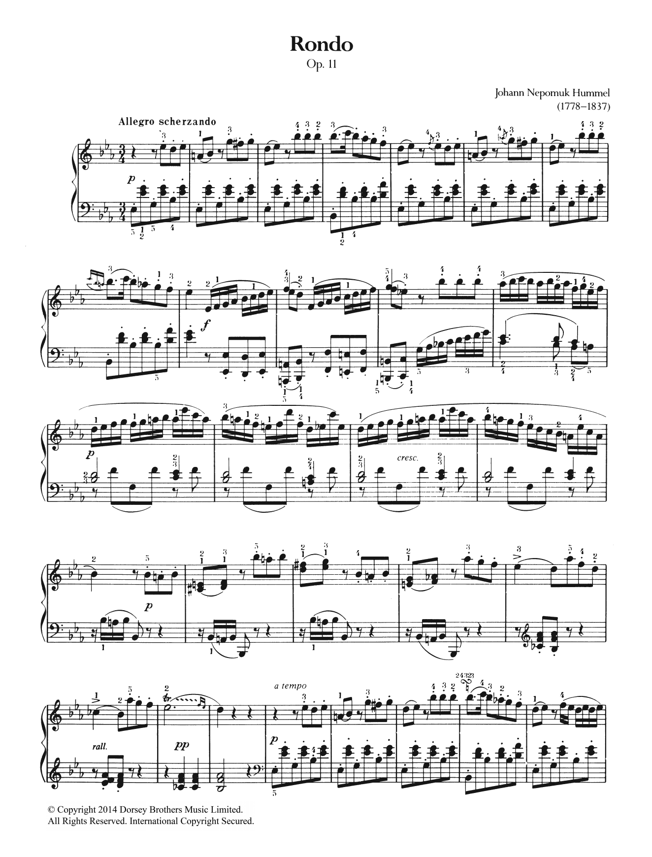 Johann Nepomuk Hummel Rondo, Op.11 Sheet Music Notes & Chords for Piano - Download or Print PDF Johann Nepomuk Hummel Rondo, Op.11 Sheet Music Notes & Chords for Piano - Download or Print PDF