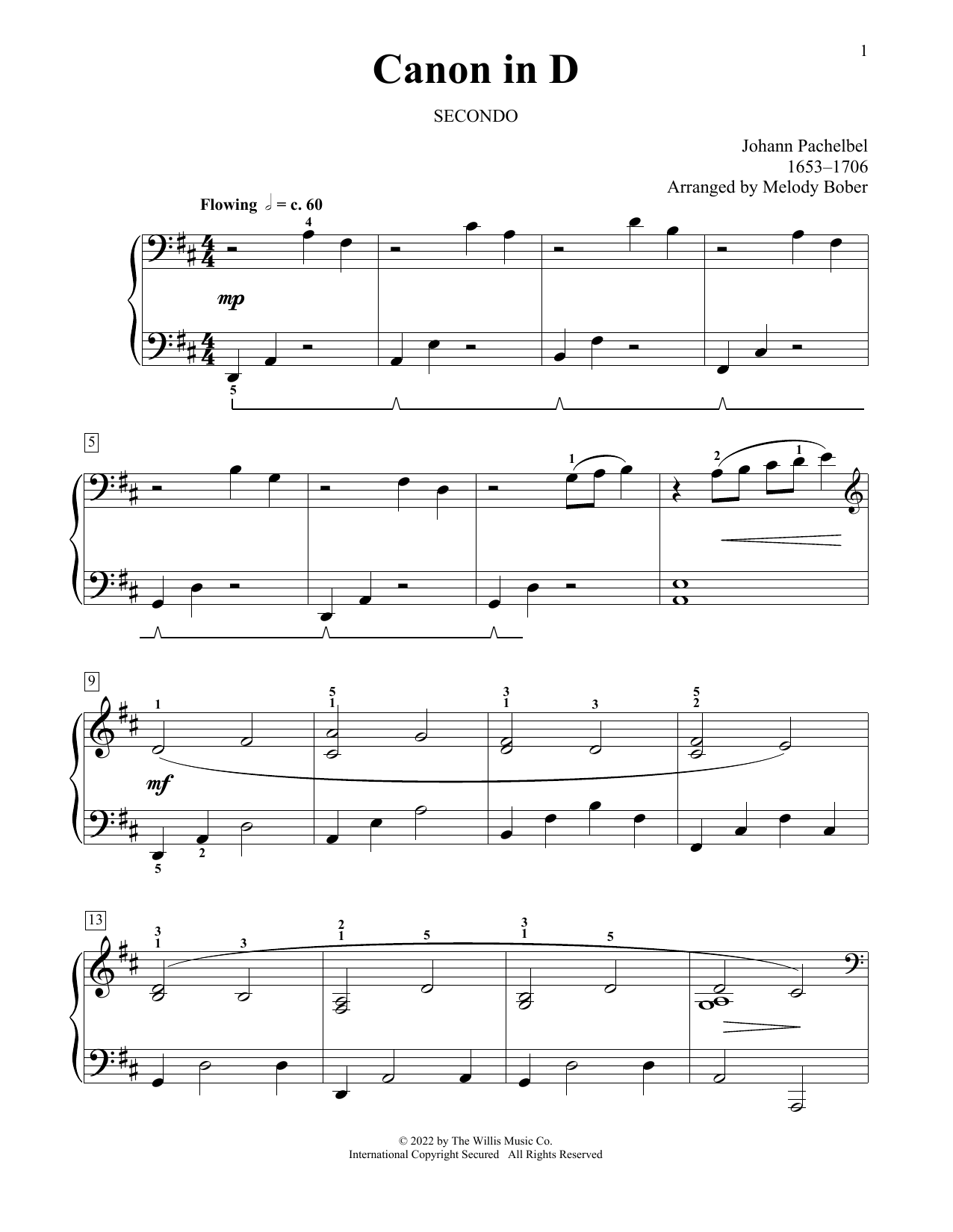Johann Pachelbel Canon In D (arr. Melody Bober) Sheet Music Notes & Chords for Piano Duet - Download or Print PDF