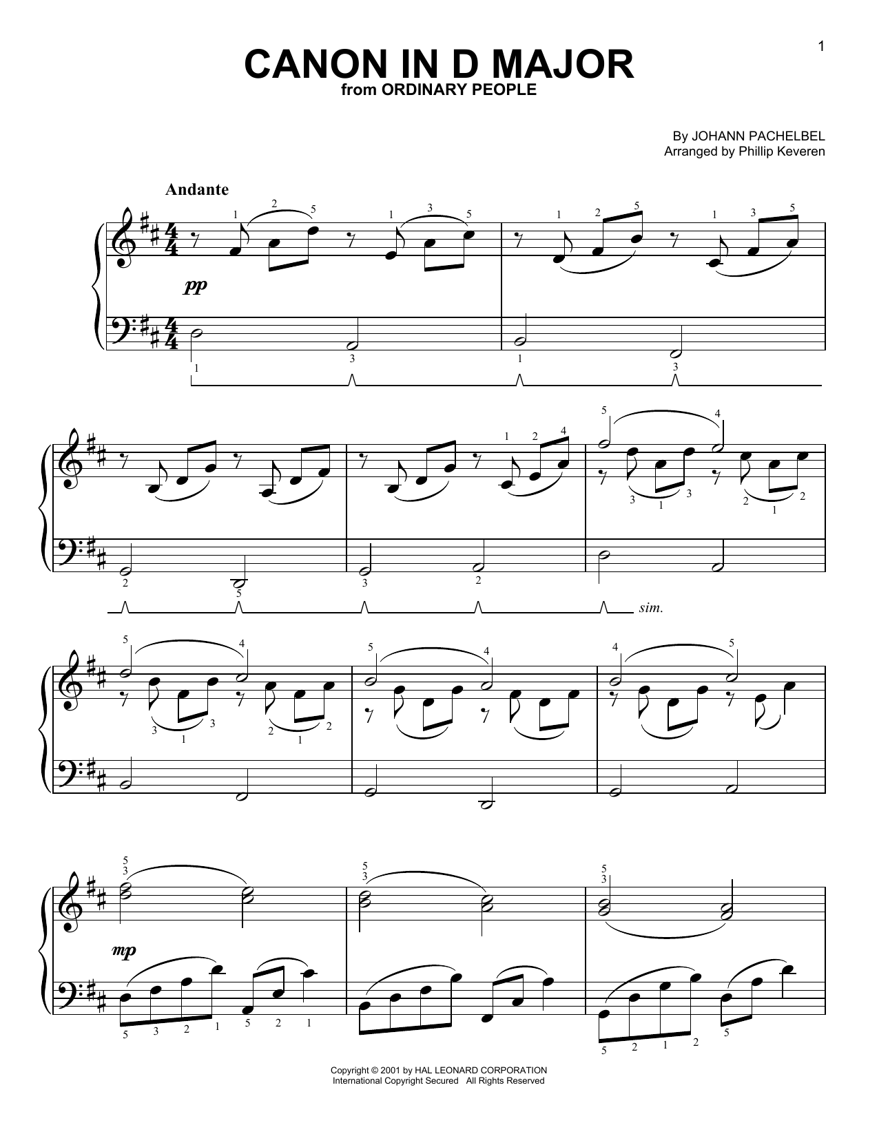 Phillip Keveren Canon In D Sheet Music Notes & Chords for Piano (Big Notes) - Download or Print PDF