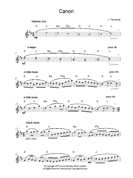 Johann Pachelbel Pachelbel's Canon In D Major Sheet Music Notes & Chords for Melody Line & Chords - Download or Print PDF