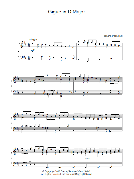 Johann Pachelbel Gigue In D Major Sheet Music Notes & Chords for Piano - Download or Print PDF