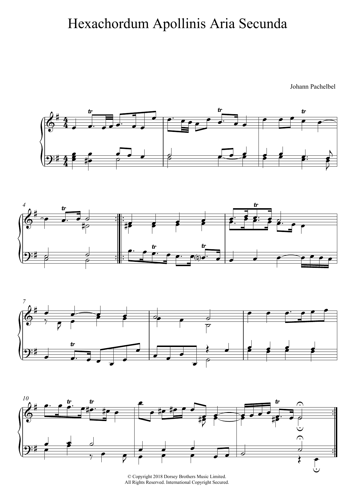 Johann Pachelbel Hexachordum Apollinis: Aria Secunda Sheet Music Notes & Chords for Piano - Download or Print PDF