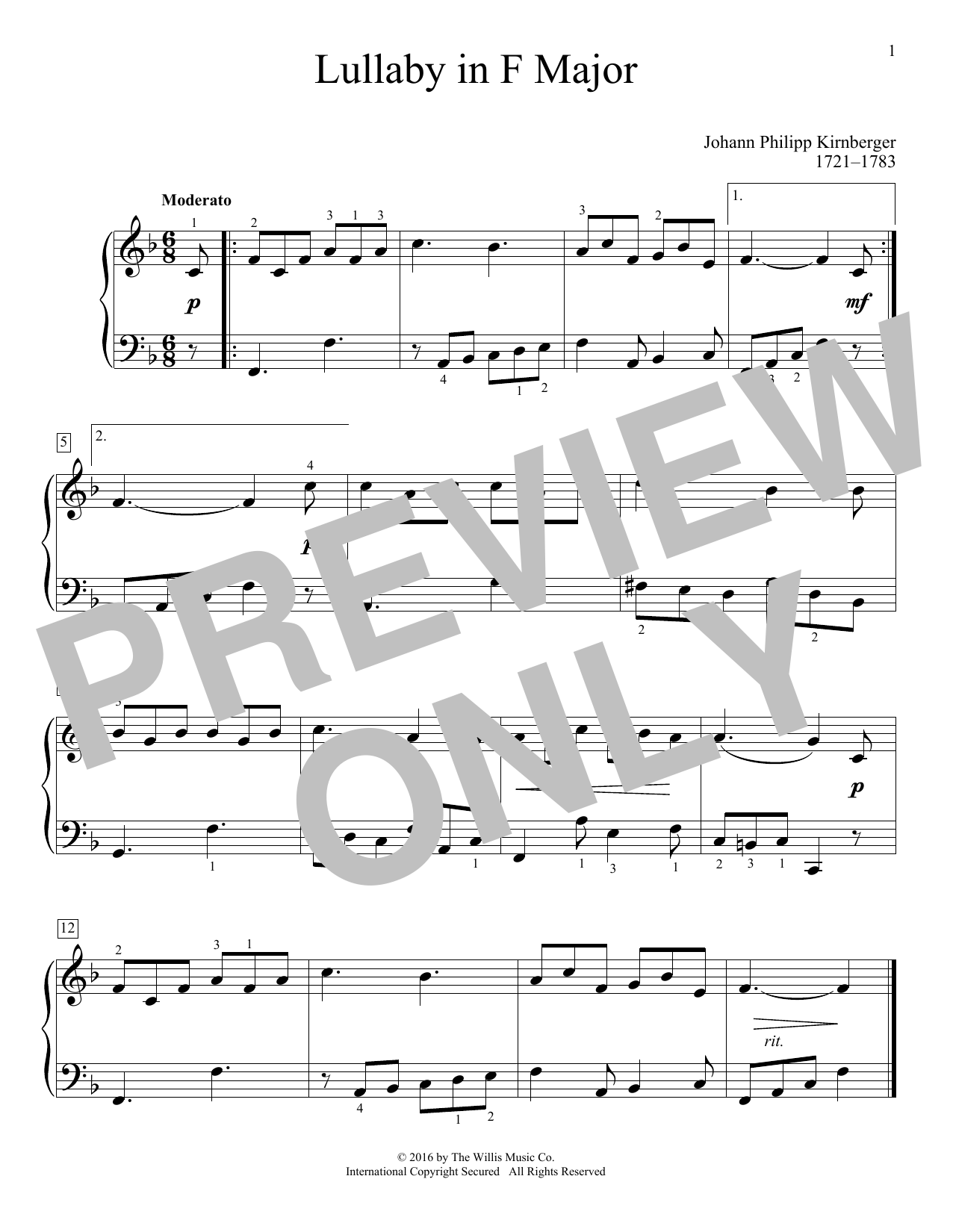 Johann Philipp Kirnberger Lullaby In F Major Sheet Music Notes & Chords for Educational Piano - Download or Print PDF