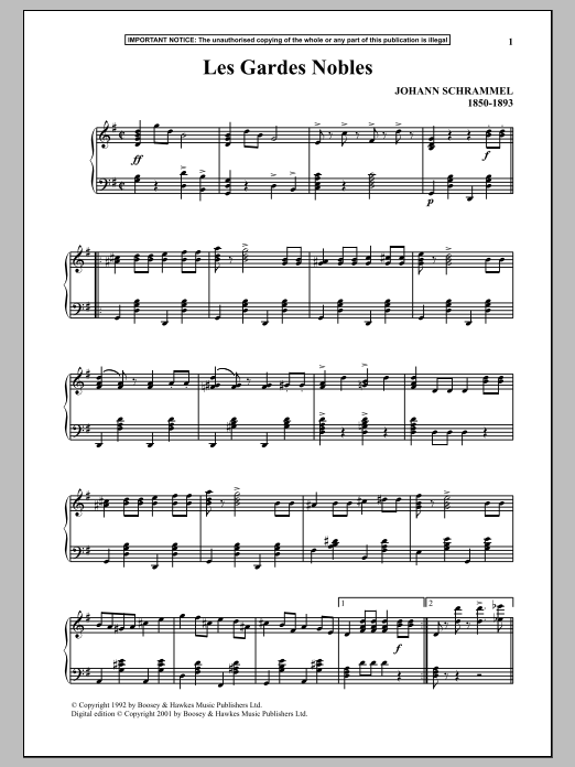 Johann Schrammel Les Gardes Nobles Sheet Music Notes & Chords for Piano - Download or Print PDF Johann Schrammel Les Gardes Nobles Sheet Music Notes & Chords for Piano - Download or Print PDF