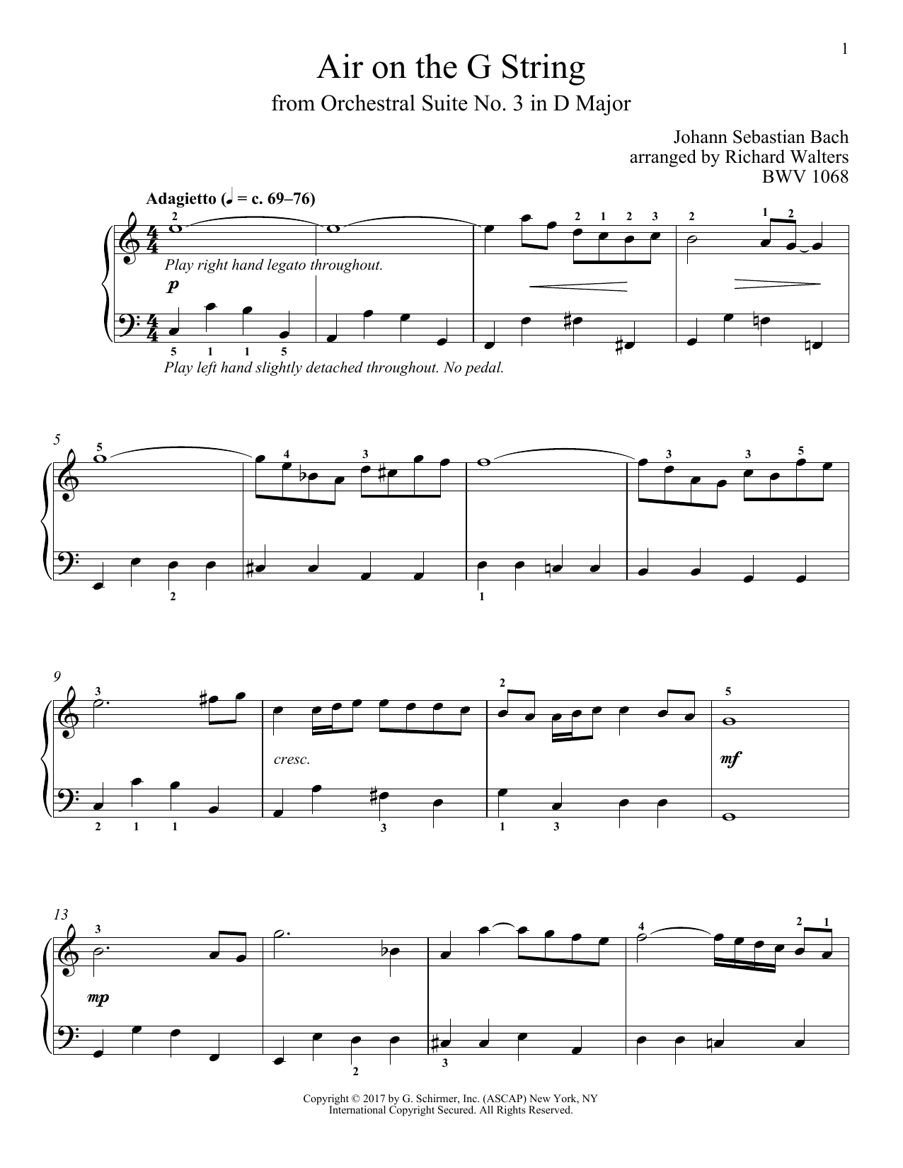 Johann Sebastian Bach Air (Air On The G String) Sheet Music Notes & Chords for Easy Piano - Download or Print PDF