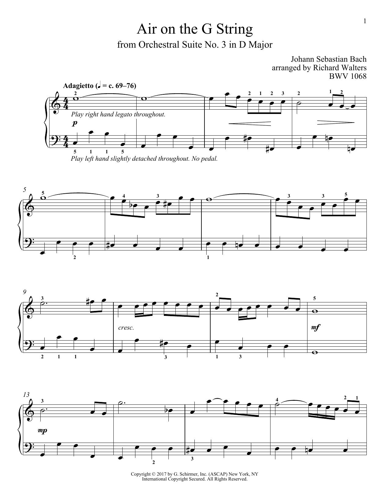 Johann Sebastian Bach Air (Air On The G String) Sheet Music Notes & Chords for Tenor Saxophone - Download or Print PDF