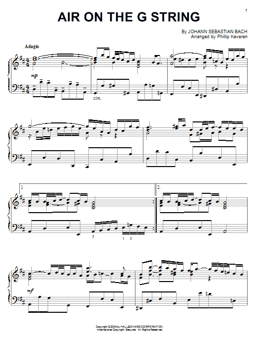 Johann Sebastian Bach Air On The G String (arr. Phillip Keveren) Sheet Music Notes & Chords for Piano - Download or Print PDF