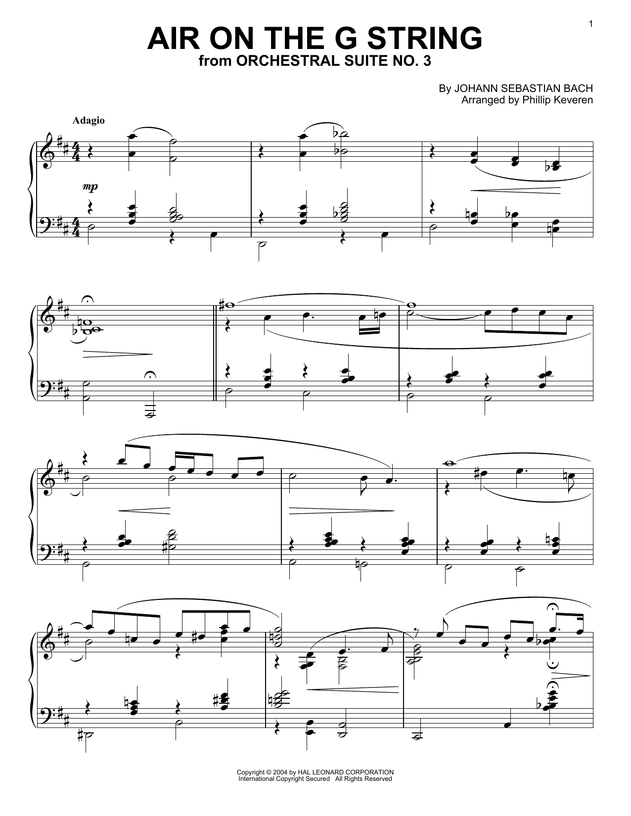 Johann Sebastian Bach Air On The G String [Jazz version] (arr. Phillip Keveren) Sheet Music Notes & Chords for Piano - Download or Print PDF