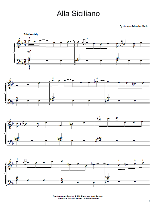 Johann Sebastian Bach Alla Siciliano Sheet Music Notes & Chords for Easy Piano - Download or Print PDF