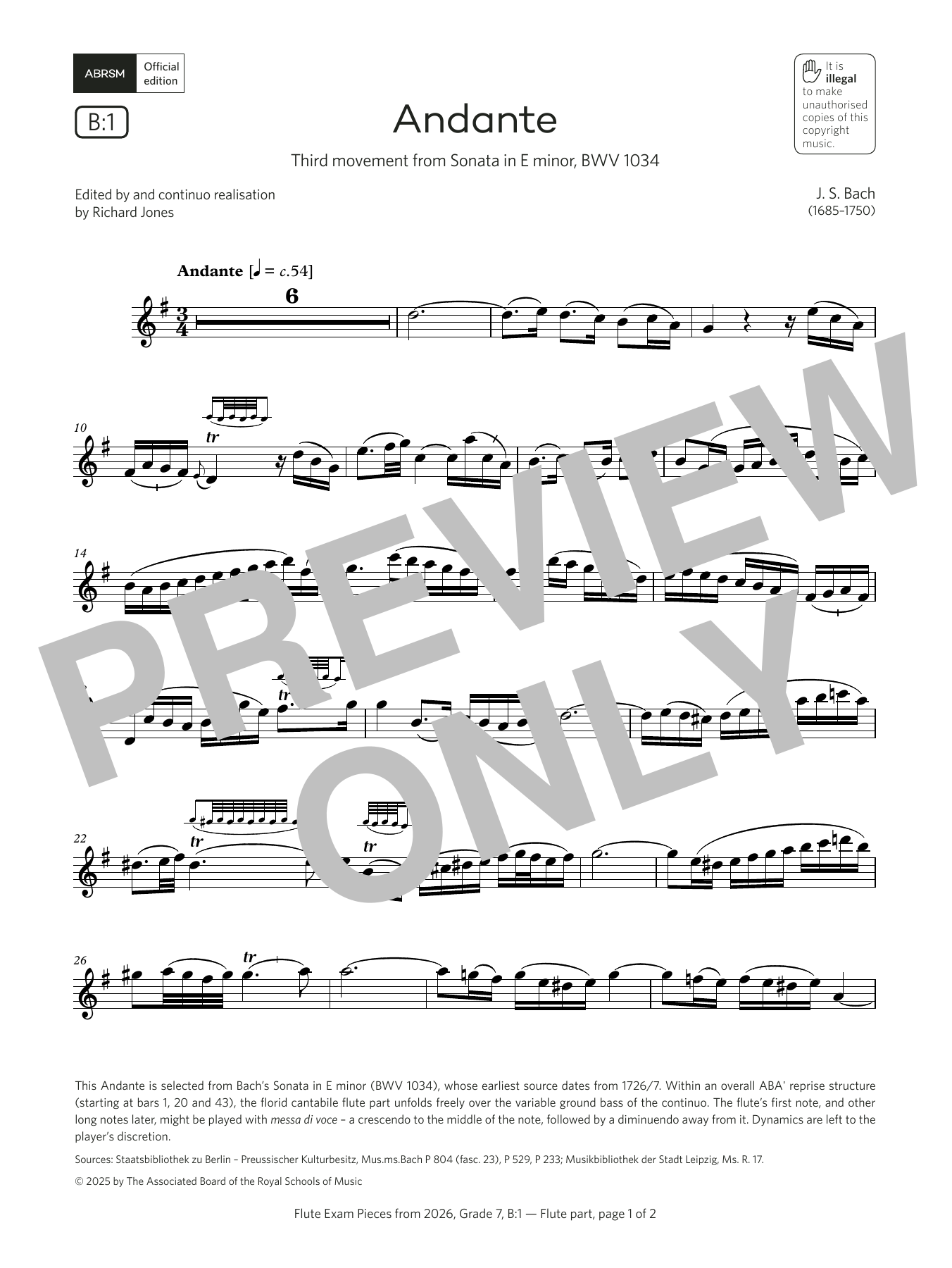Johann Sebastian Bach Andante (Grade 7, list B1, from the ABRSM Flute Syllabus from 2026) Sheet Music Notes & Chords for Flute Solo - Download or Print PDF Johann Sebastian Bach Andante (Grade 7, list B1, from the ABRSM Flute Syllabus from 2026) Sheet Music Notes & Chords for Flute Solo - Download or Print PDF