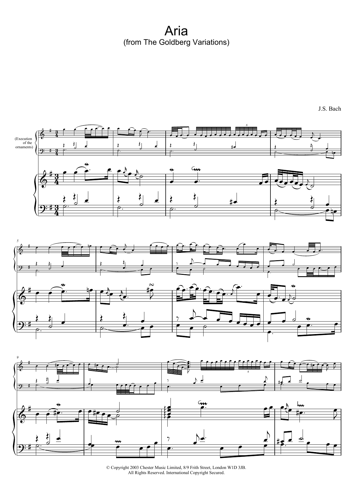 Johann Sebastian Bach Aria from The 'Goldberg' Variations Sheet Music Notes & Chords for Piano - Download or Print PDF