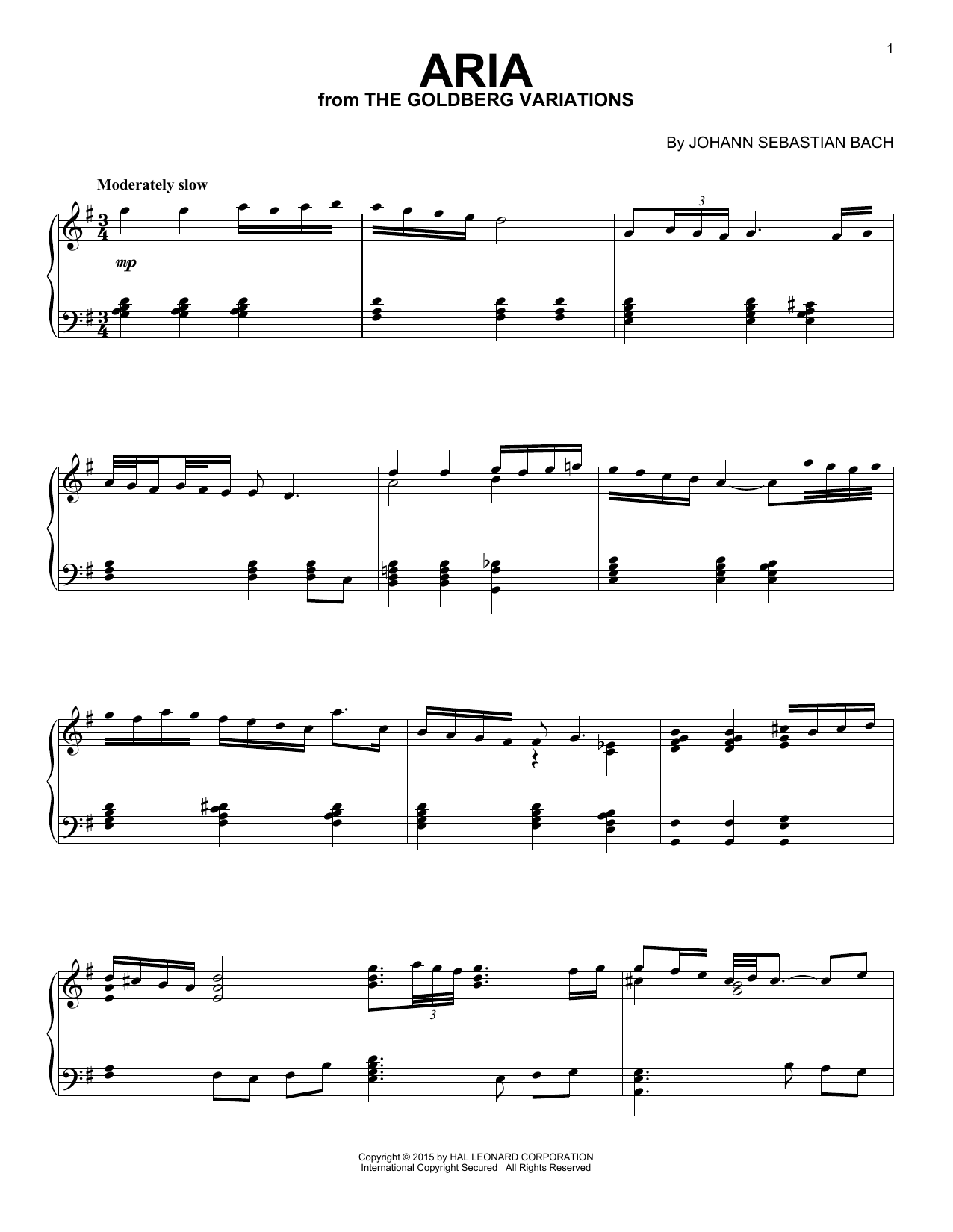 Johann Sebastian Bach Aria [Jazz version] Sheet Music Notes & Chords for Piano - Download or Print PDF