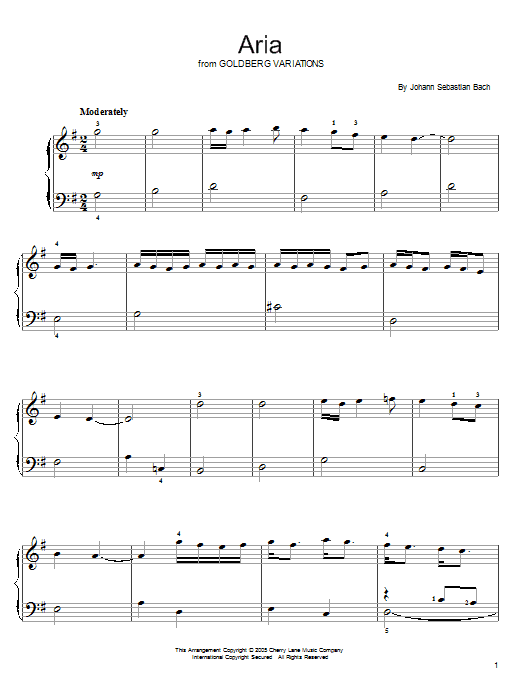 Johann Sebastian Bach Aria Sheet Music Notes & Chords for Piano Solo - Download or Print PDF