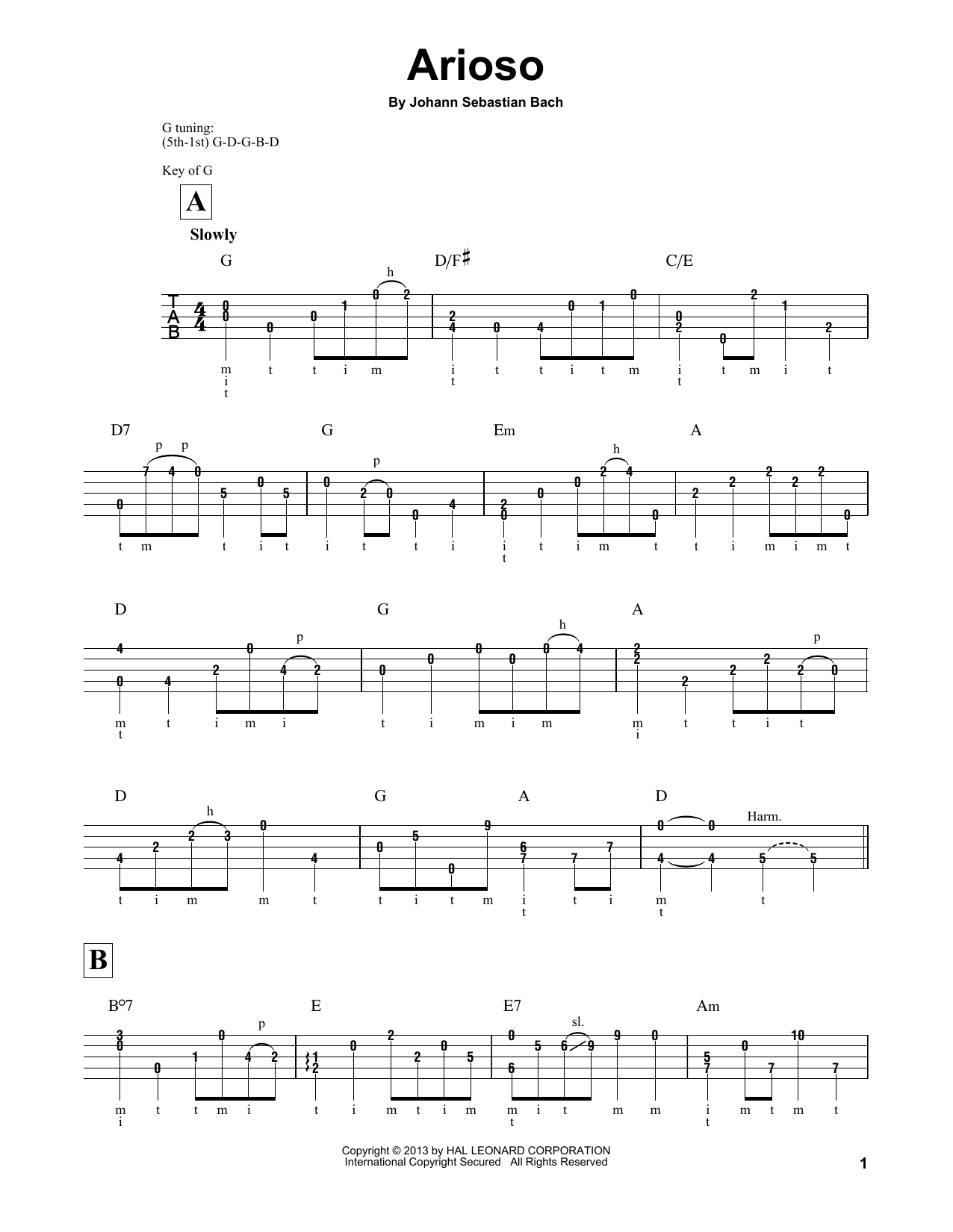 Mark Phillips Arioso Sheet Music Notes & Chords for Banjo - Download or Print PDF
