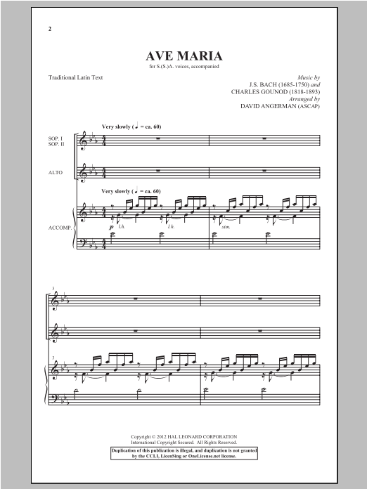 Johann Sebastian Bach Ave Maria (arr. David Angerman) Sheet Music Notes & Chords for SSA - Download or Print PDF