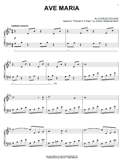 Johann Sebastian Bach Ave Maria Sheet Music Notes & Chords for Piano - Download or Print PDF