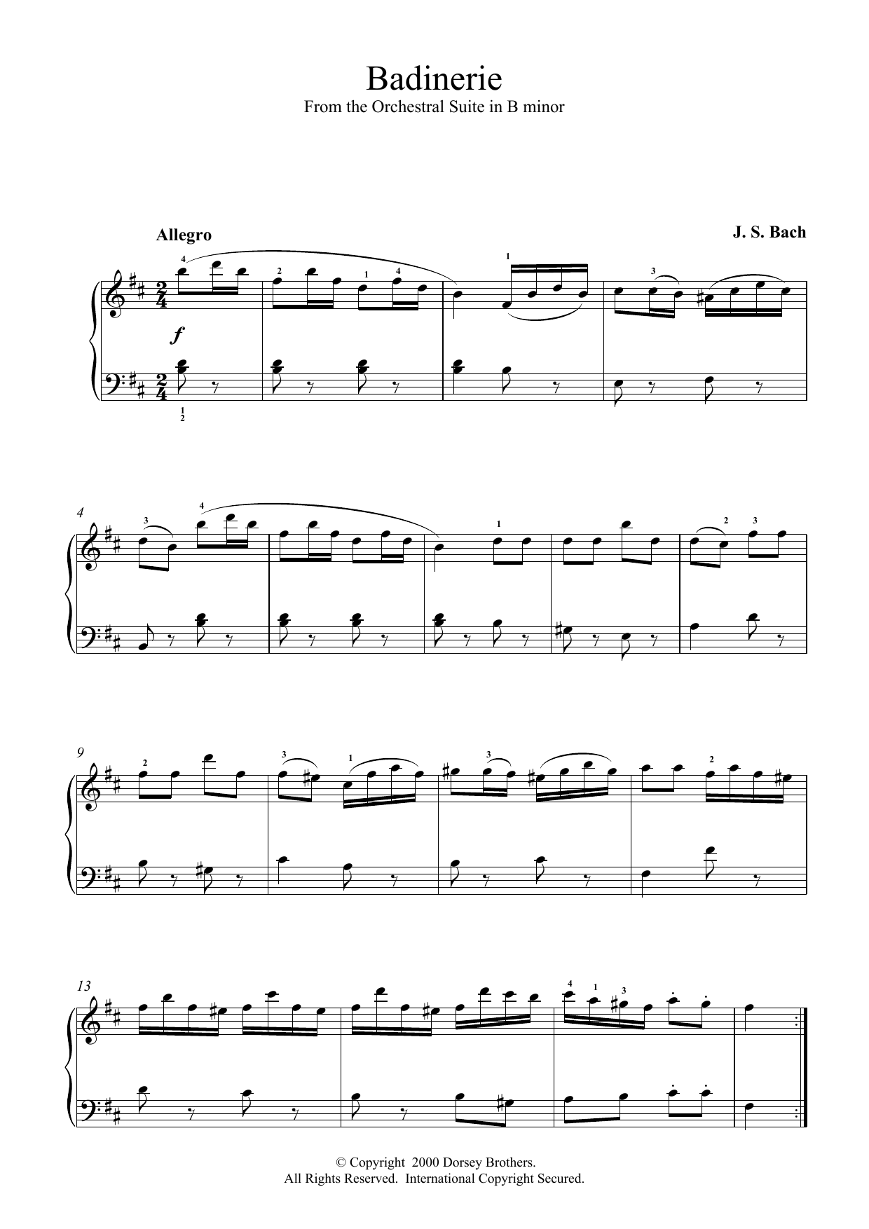 Johann Sebastian Bach Badinerie (from Orchestral Suite No. 2 in B Minor) Sheet Music Notes & Chords for Piano - Download or Print PDF