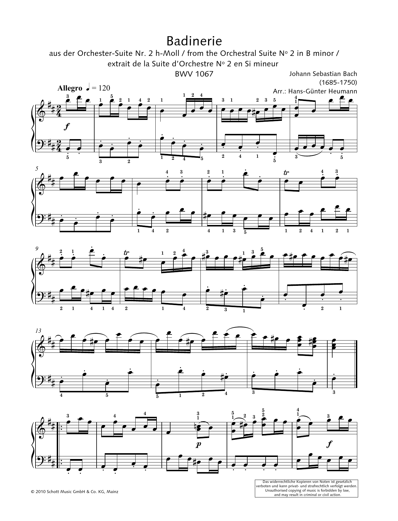 Johann Sebastian Bach Badinerie Sheet Music Notes & Chords for Piano Solo - Download or Print PDF