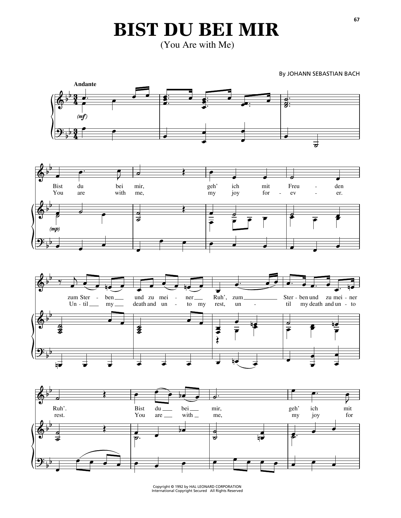 Johann Sebastian Bach Bist du bei mir (You Are With Me) (arr. Richard Walters) (High Voice) Sheet Music Notes & Chords for Piano & Vocal - Download or Print PDF