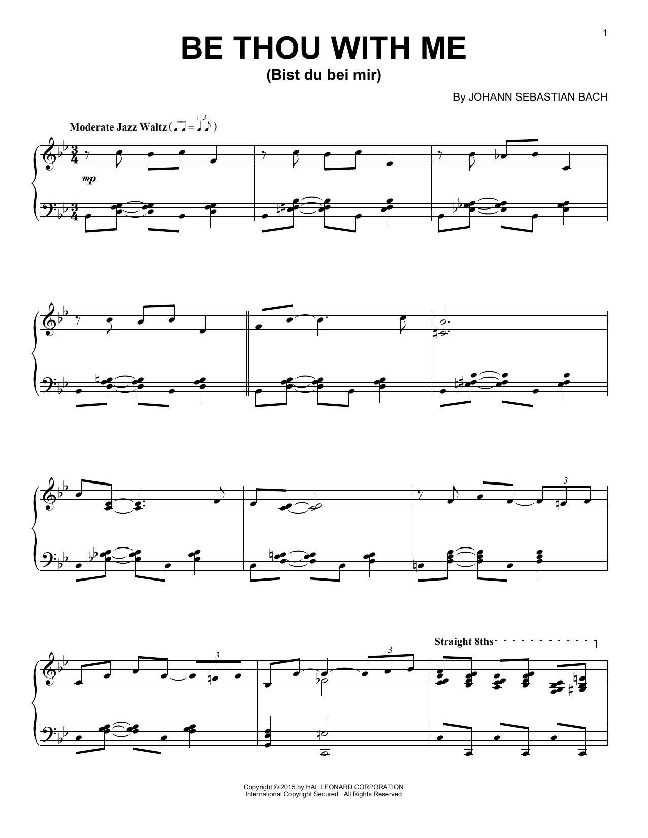 Johann Sebastian Bach Bist du bei mir (You Are With Me) [Jazz version] Sheet Music Notes & Chords for Piano - Download or Print PDF