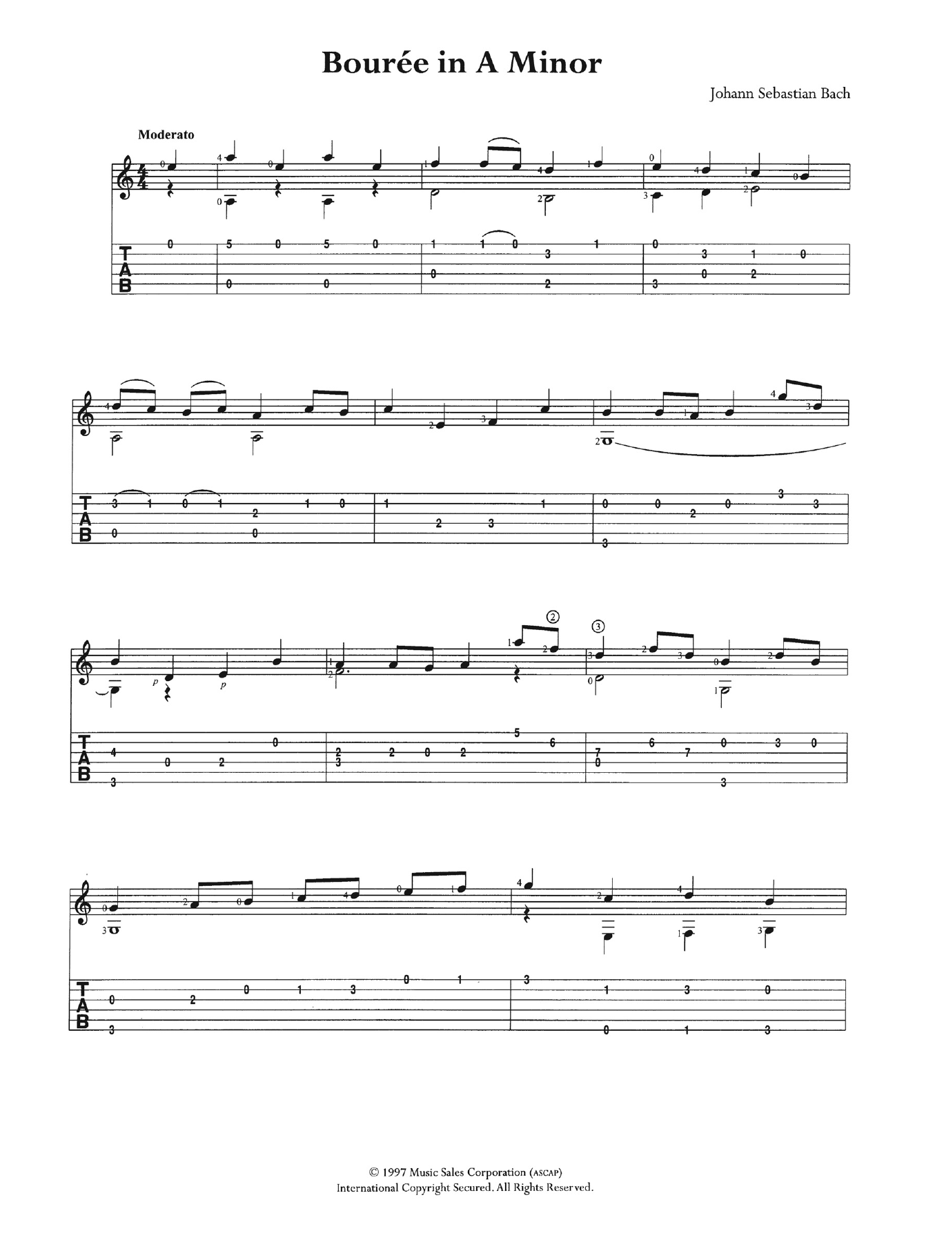 Johann Sebastian Bach Bouree in A Minor Sheet Music Notes & Chords for Guitar Tab - Download or Print PDF