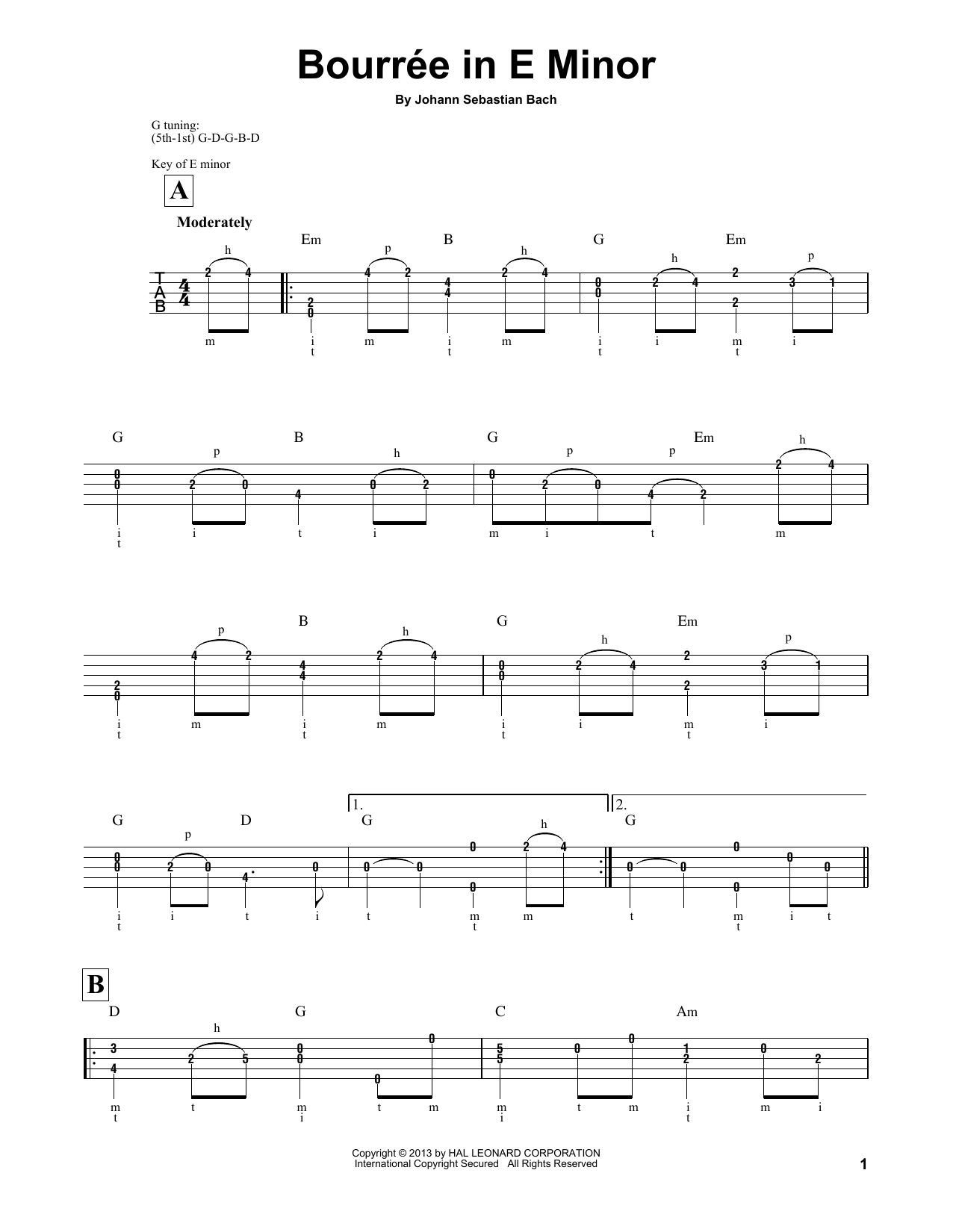 Mark Phillips Bourree Sheet Music Notes & Chords for Banjo - Download or Print PDF