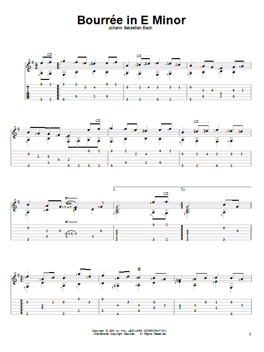 Johann Sebastian Bach Bourree In E Minor Sheet Music Notes & Chords for Guitar Tab - Download or Print PDF