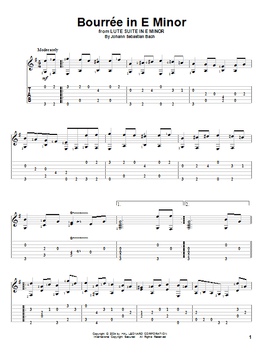 Johann Sebastian Bach Bourree Sheet Music Notes & Chords for Guitar Tab - Download or Print PDF