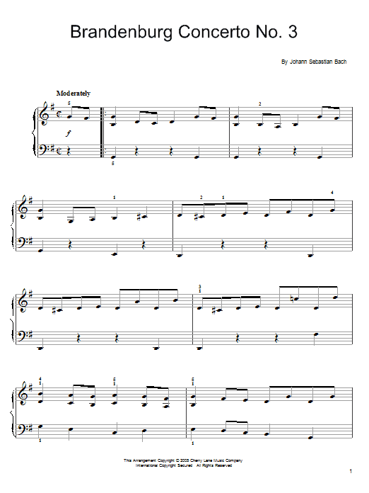 Johann Sebastian Bach Brandenburg Concerto No. 3 Sheet Music Notes & Chords for Easy Piano - Download or Print PDF