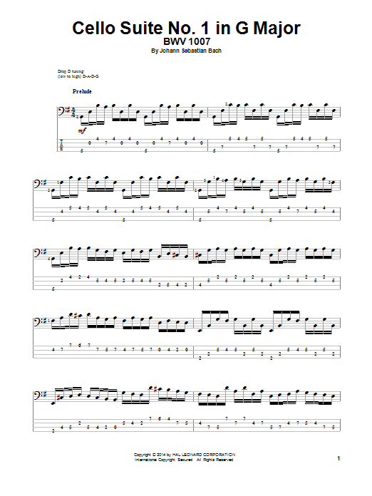 Johann Sebastian Bach Cello Suite No. 1 In G Major, BWV 1007 Sheet Music Notes & Chords for Bass Guitar Tab - Download or Print PDF
