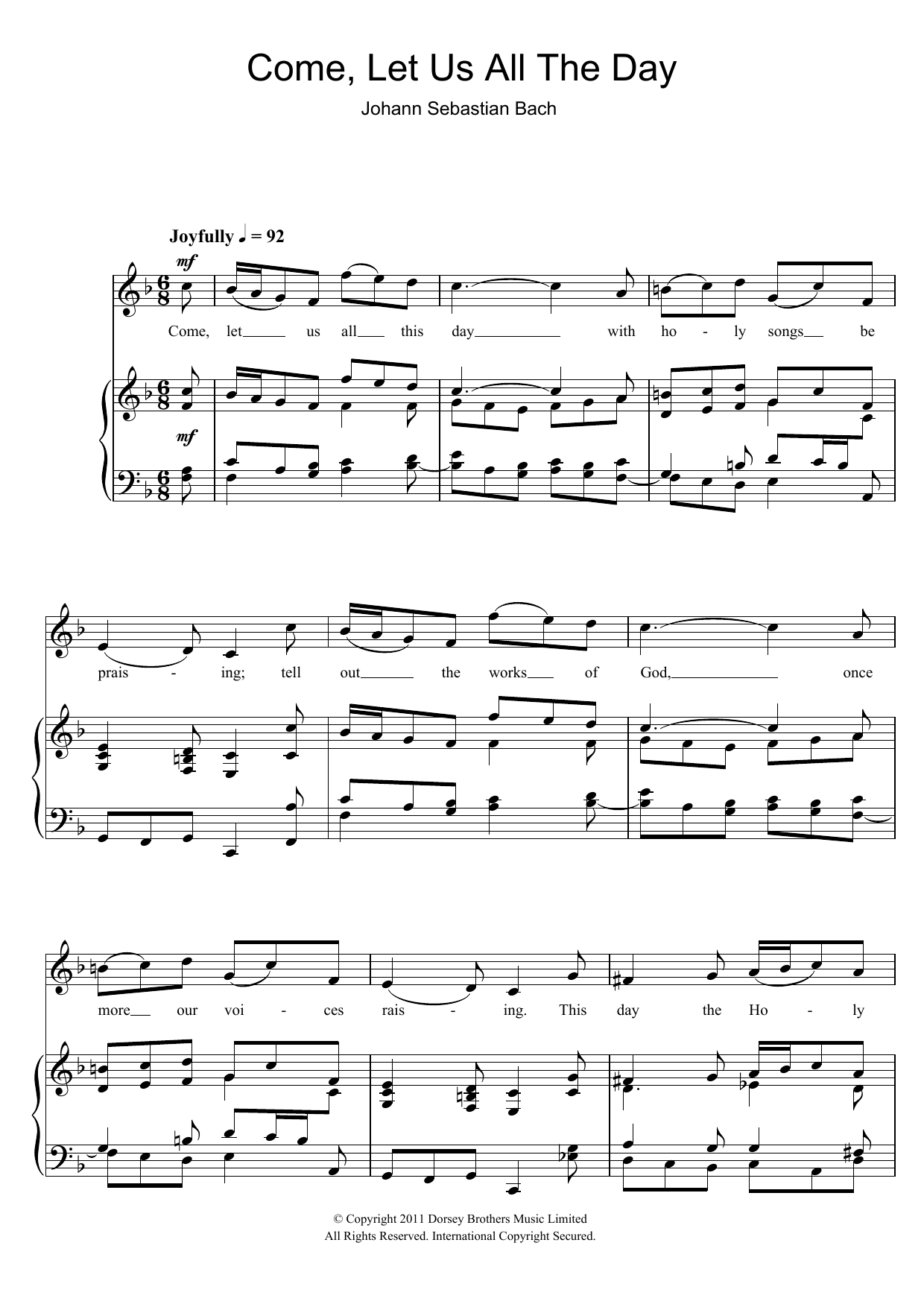 Johann Sebastian Bach Come, Let Us All The Day Sheet Music Notes & Chords for Piano & Vocal - Download or Print PDF