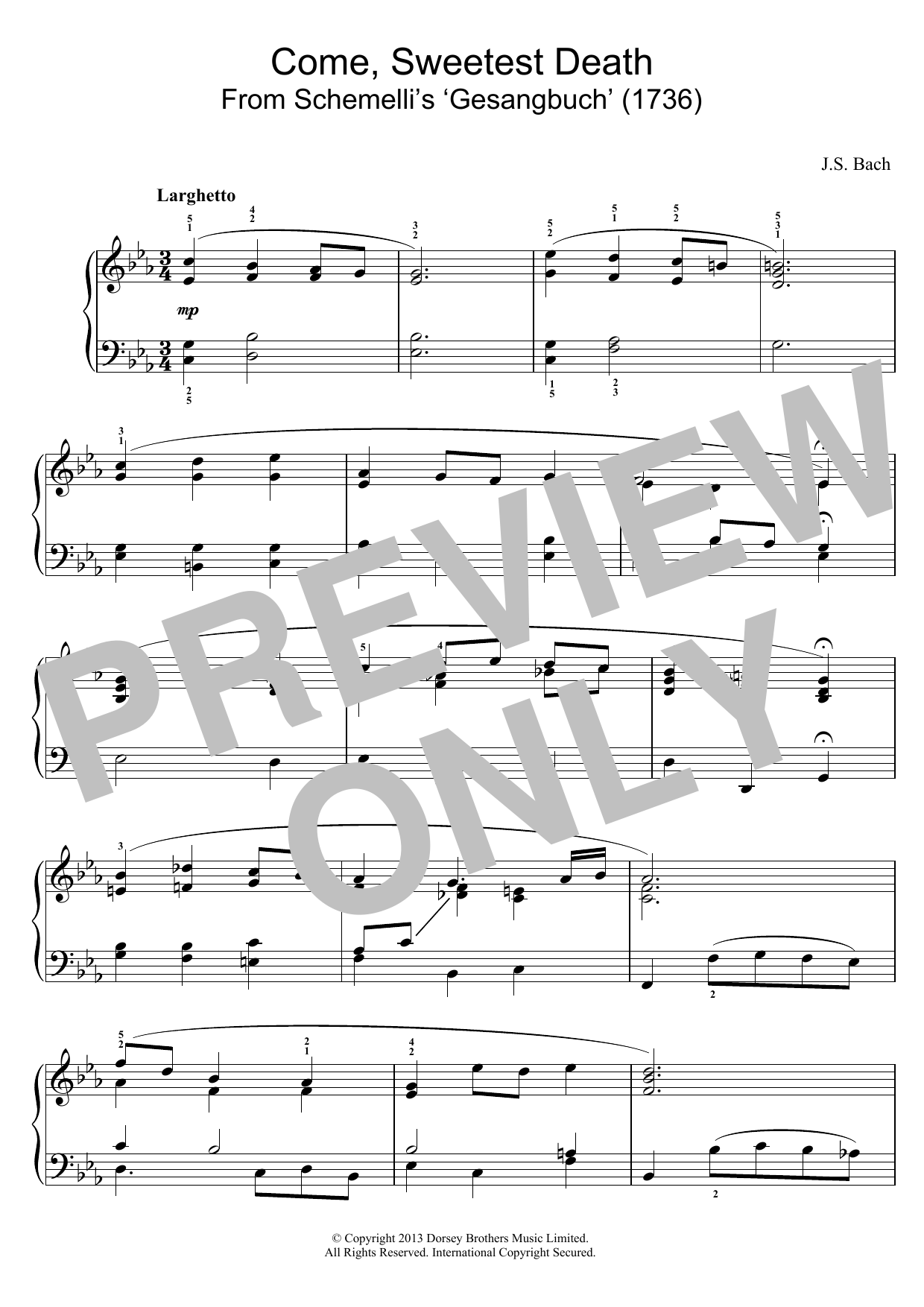 Johann Sebastian Bach Come, Sweetest Death Sheet Music Notes & Chords for Piano - Download or Print PDF