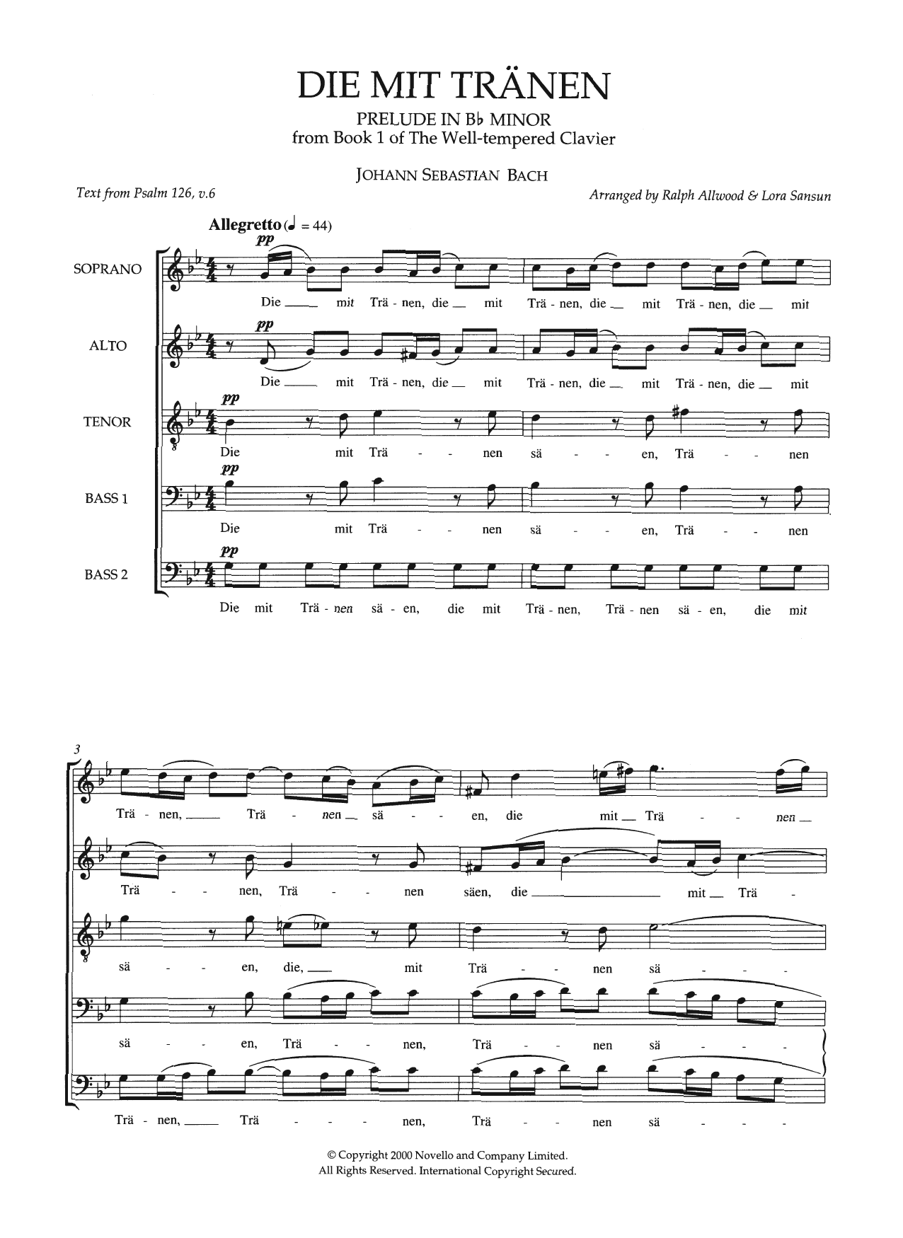 Johann Sebastian Bach Die Mit Tranen (arr. Ralph Allwood and Lora Sansun) Sheet Music Notes & Chords for SATB Choir - Download or Print PDF