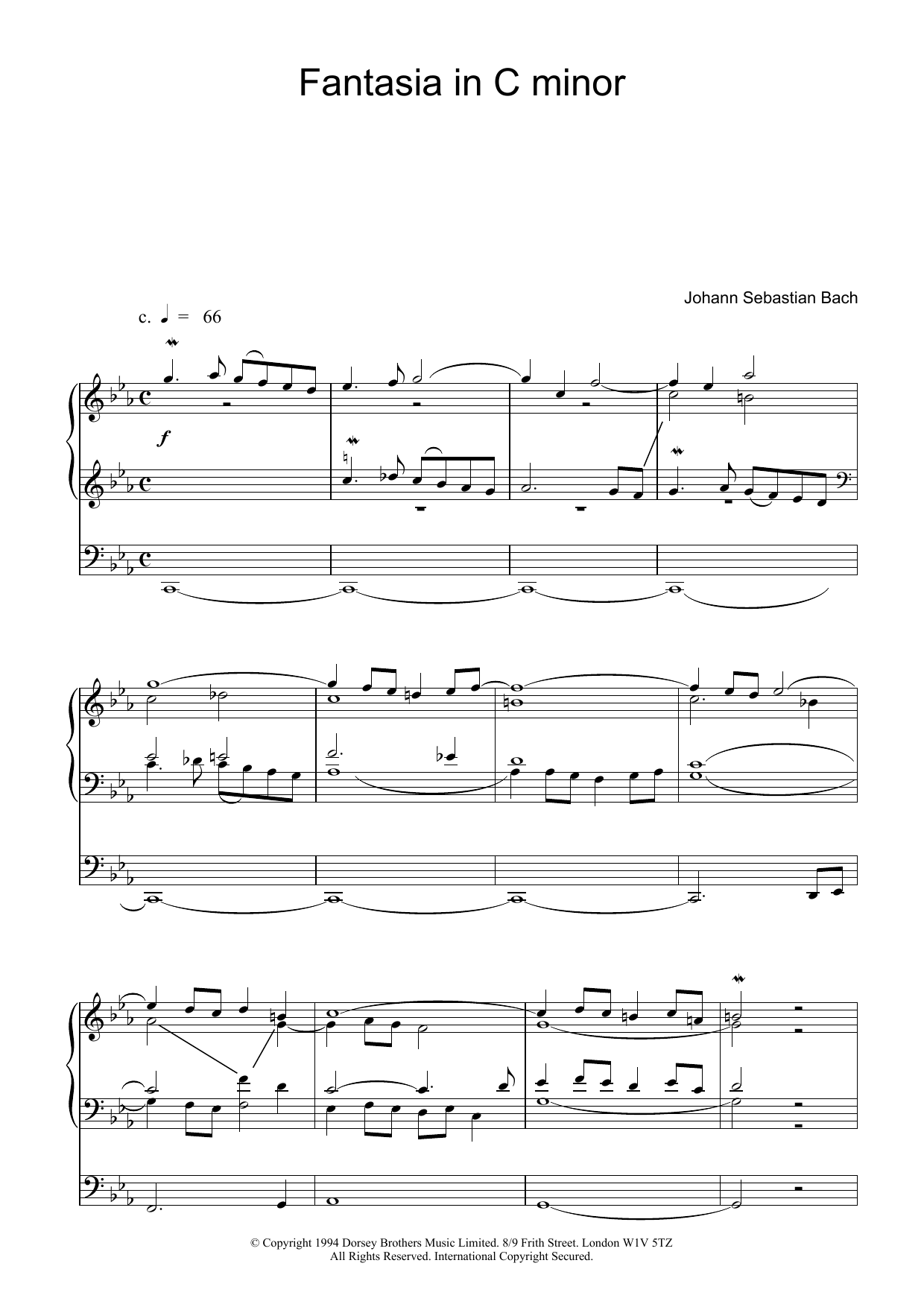 Johann Sebastian Bach Fantasia and Fugue in C Minor, BWV 537 Sheet Music Notes & Chords for Organ - Download or Print PDF