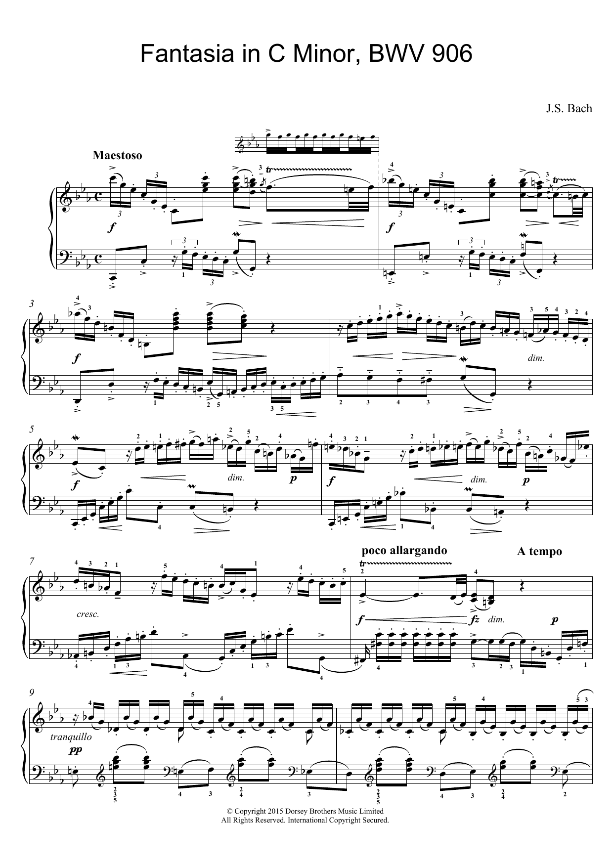 Johann Sebastian Bach Fantasia in C Minor, BWV 906 Sheet Music Notes & Chords for Piano - Download or Print PDF