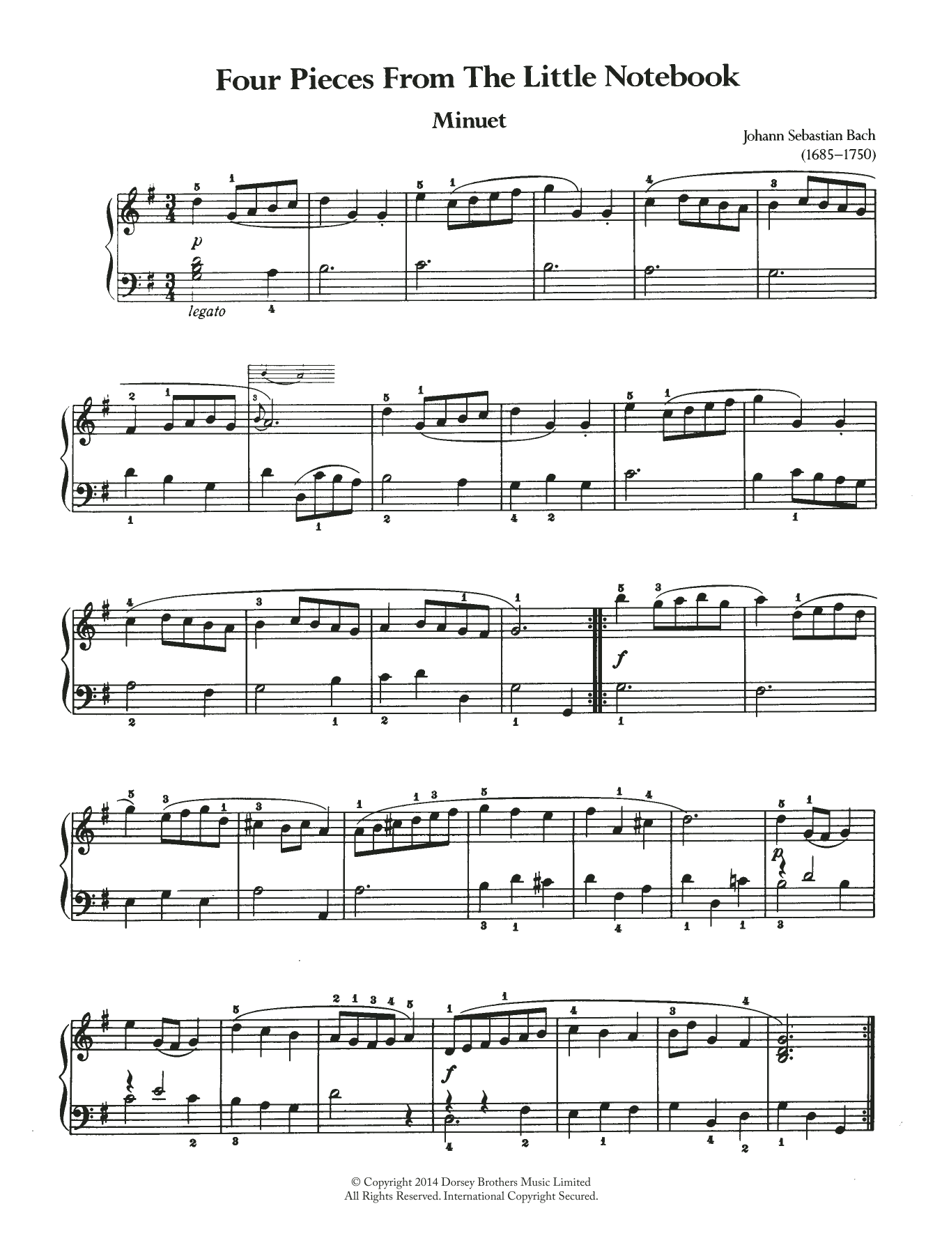 Johann Sebastian Bach Four Pieces From The Little Notebook Sheet Music Notes & Chords for Piano - Download or Print PDF