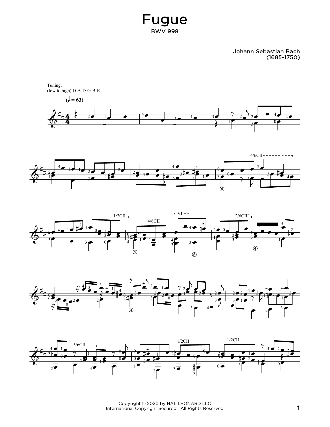 Johann Sebastian Bach Fugue In E-Flat Major, BWV 998 Sheet Music Notes & Chords for Solo Guitar - Download or Print PDF